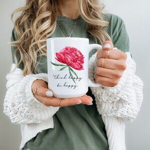 Elegant Floral Large Coffee Mug with Bamboo Lid and Latte Spoon